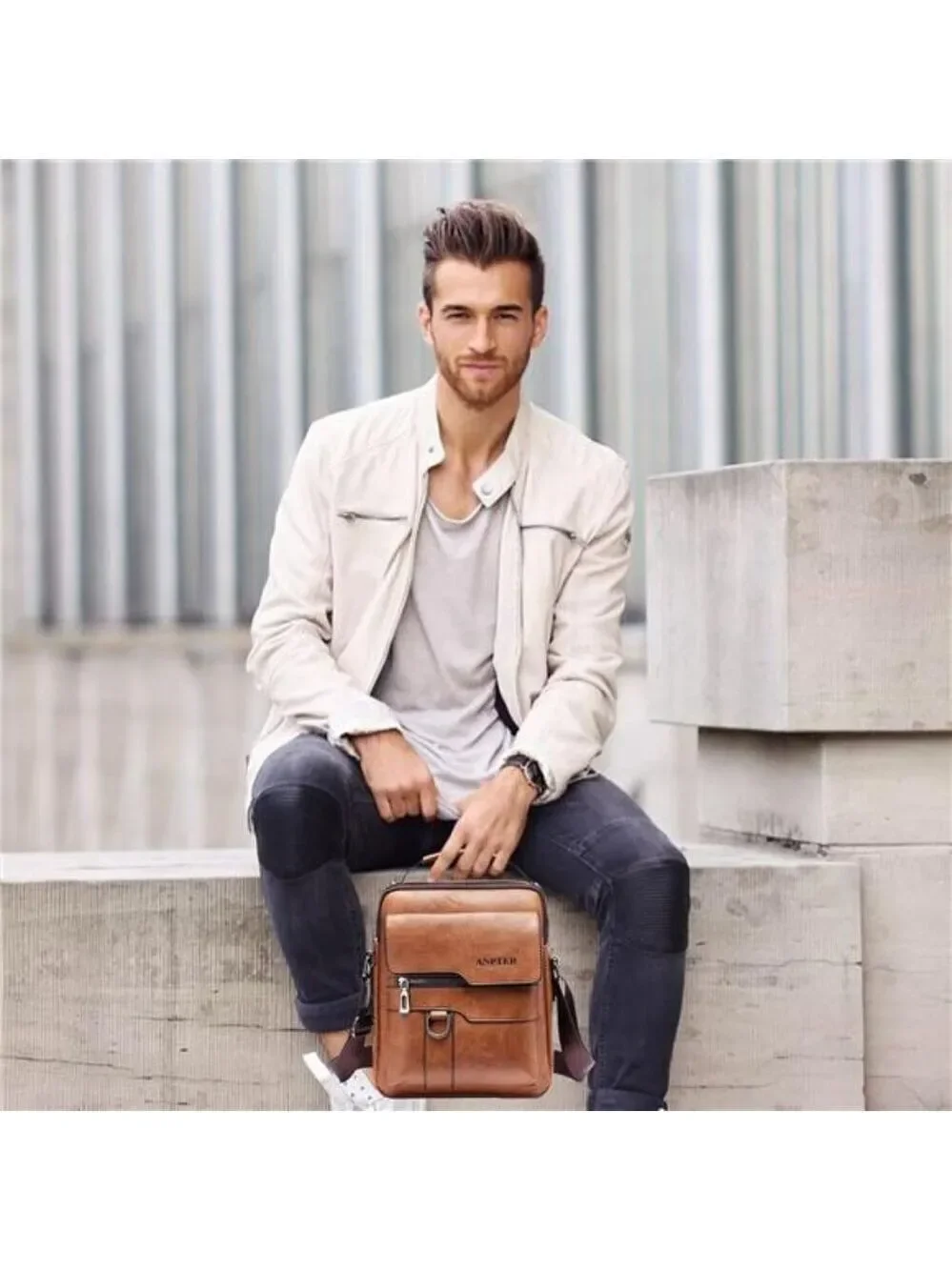 Men Messenger Bag Small Crossbody Shoulder Satchel Vintage PU Leather Bag